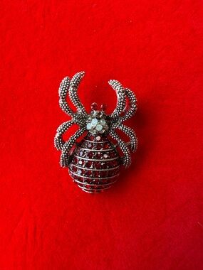 American Vintage Gunmetal and Red Beetle Brooch